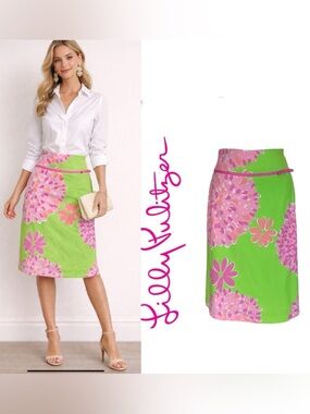 LILLY PULITZER VINTAGE SIZE 0‎ SKIRT BON BON PRINT LIME GREEN AND PINK size 0